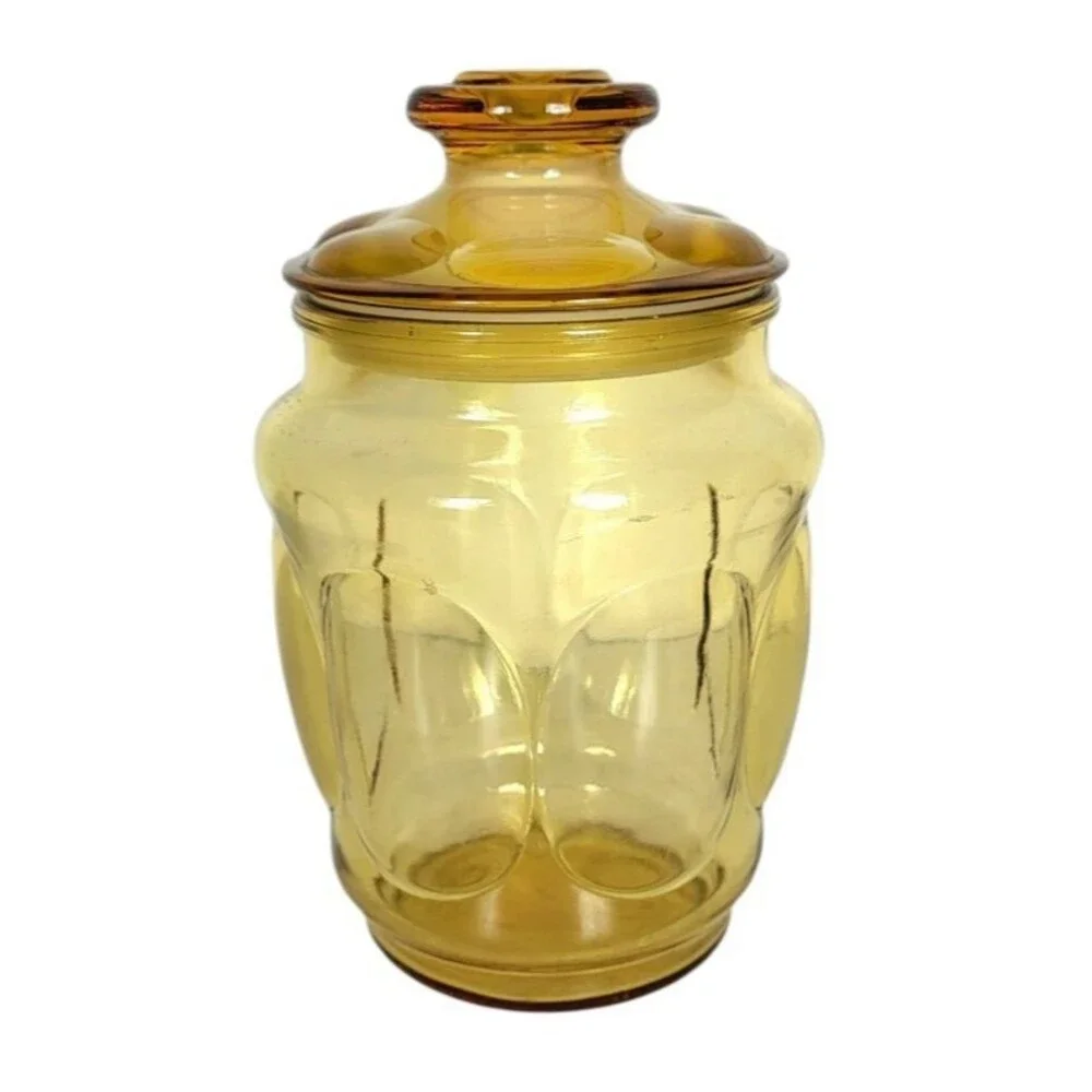 Vintage MCM Amber Glass Thumbprint Bubble Apothecary Canister Candy Jar 8